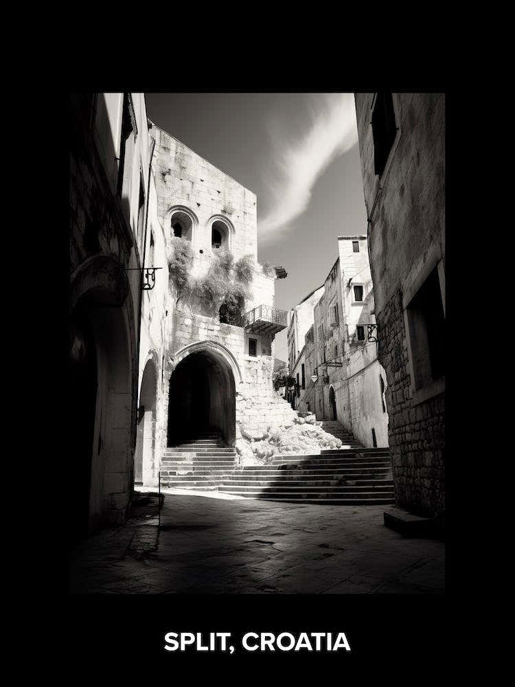 Poster Of Split, Croatia, Mediterranean Black And White Photography Analogue 4
