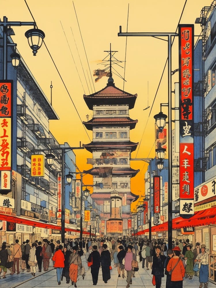 Akihabara Electric Town, Japan Vintage Travel Art 3