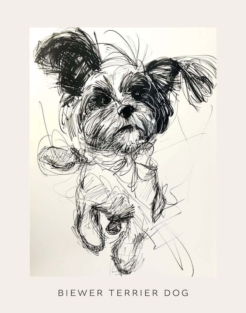 Biewer Terrier Dog Line Sketch Poster