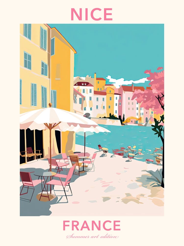 Nice, France, Flat Pastels Tones Illustration 1 Poster