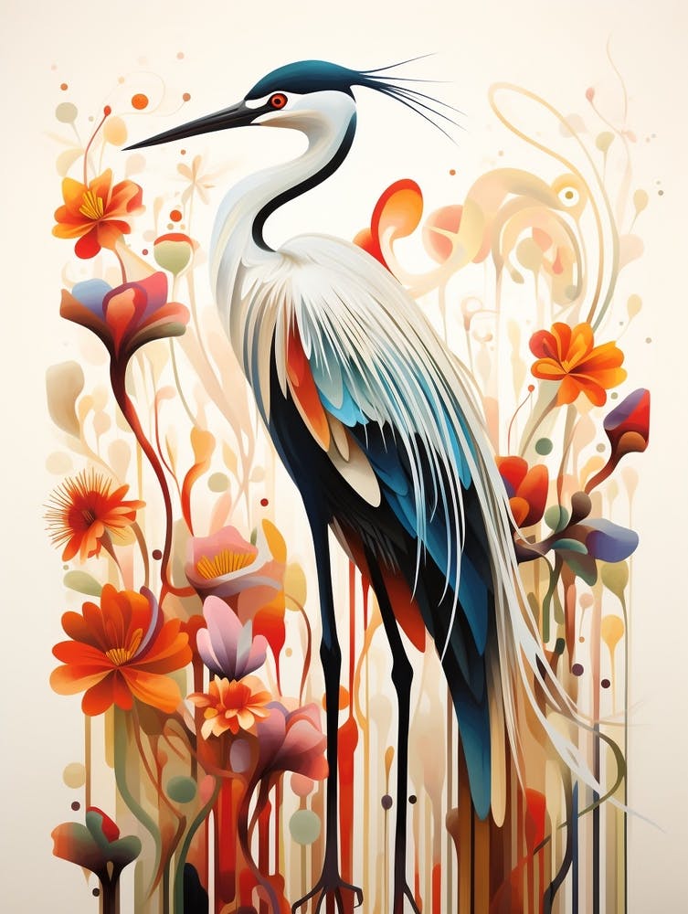 Bird Painting Collage Egret 4