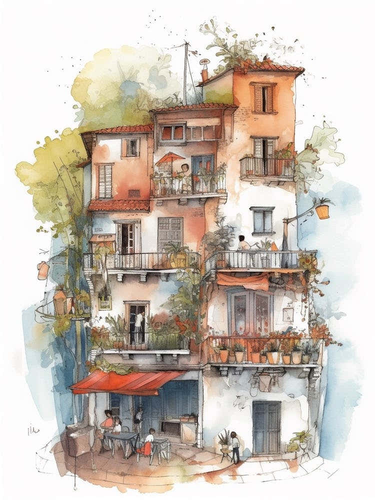 Mataderos Buenos Aires Neighborhood, Watercolour 1
