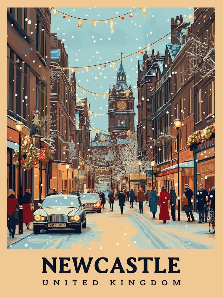 Winter Night Newcastle United Kingdom Travel Poster