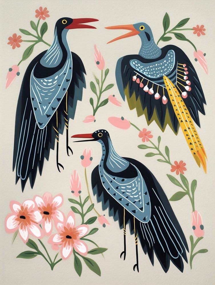 Folk Style Bird Painting Great Blue Heron 4