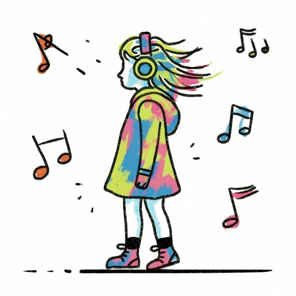 Girl With Headphones And Music Notes