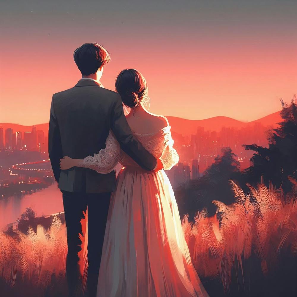 Korean Couple At Sunset