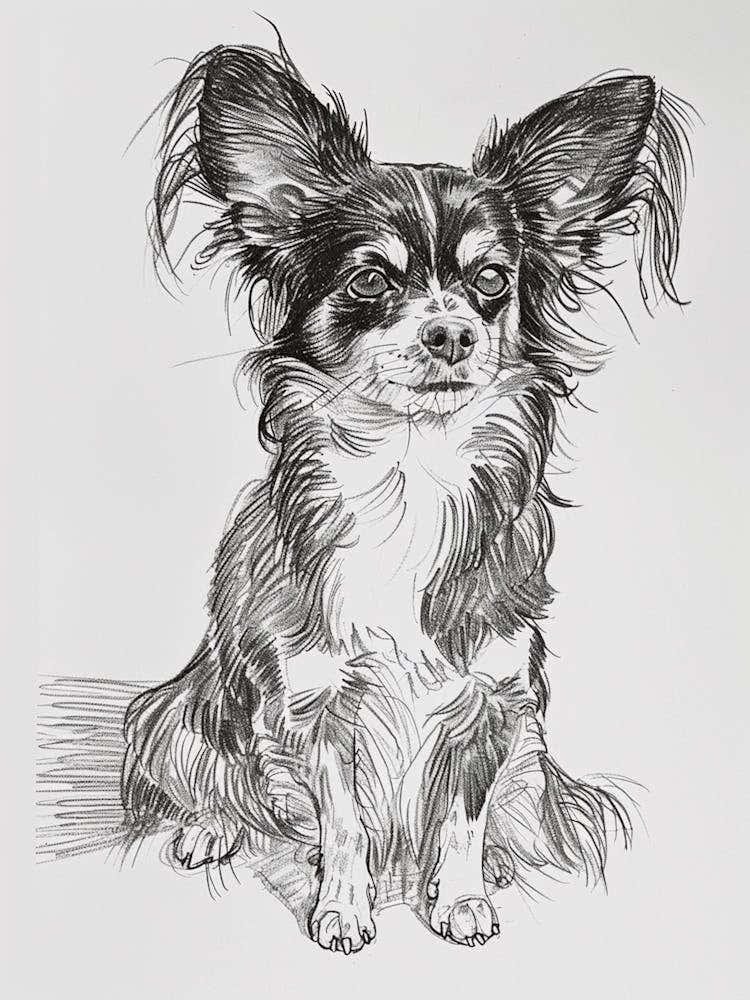 Papillon Dog Line Sketch 4