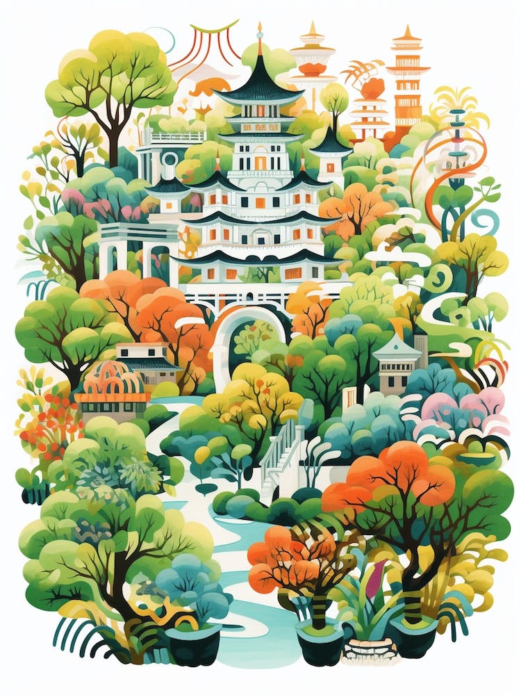 Osaka Castle Park Japan Modern Illustration 2