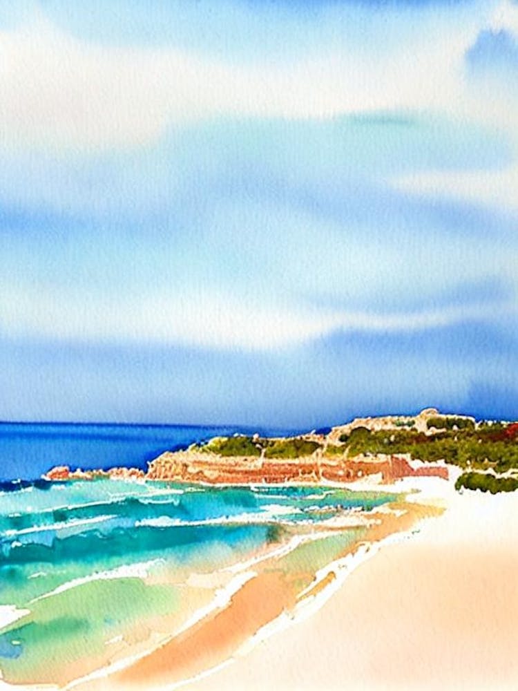 Cala Varques Beach, Mallorca, Spain Watercolour