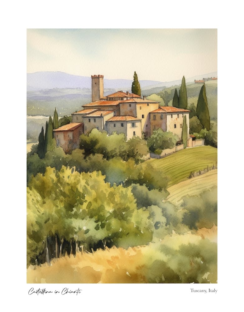 Castellina In Chianti, Tuscany, Italy 3 Watercolour Travel Poster