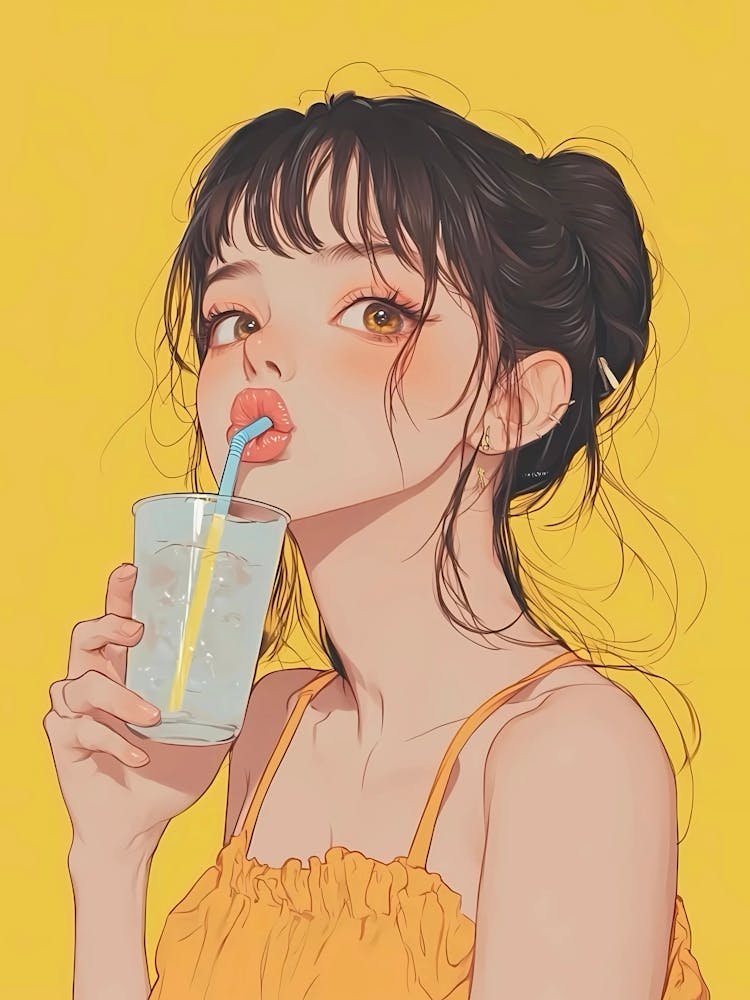 Girl Drinking A Glass Of Water