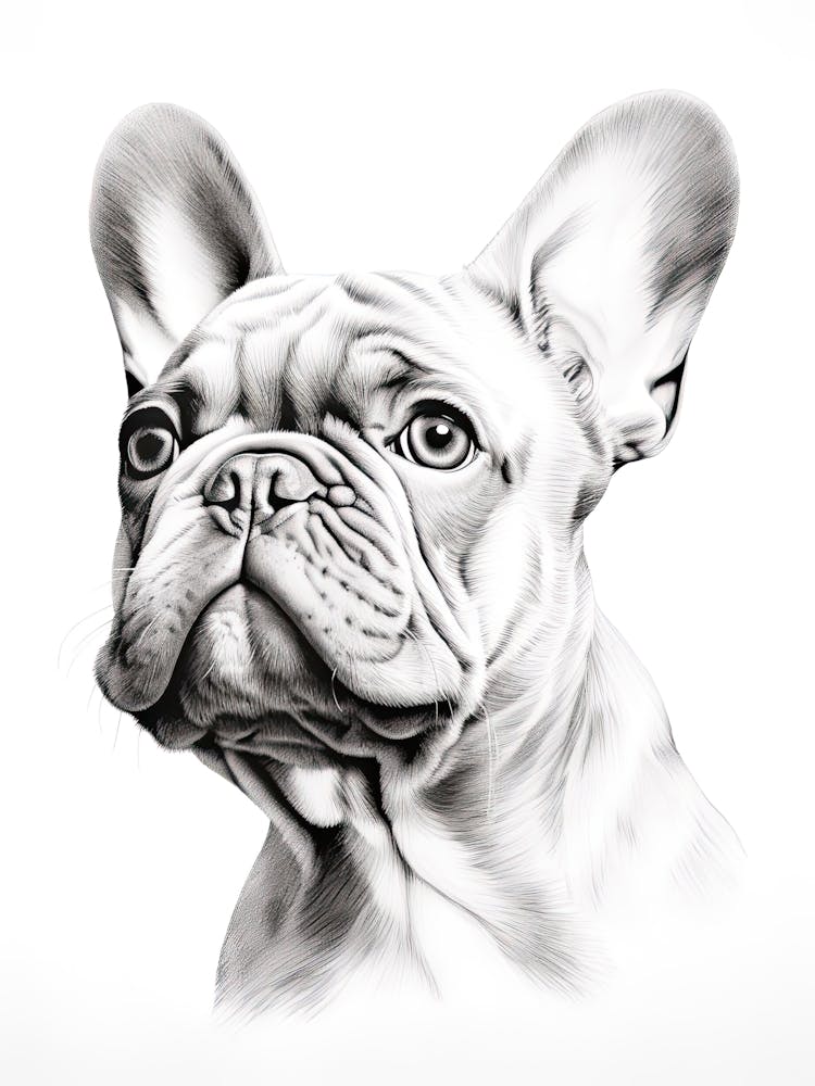 French Bulldog Dog, Line Drawing 2