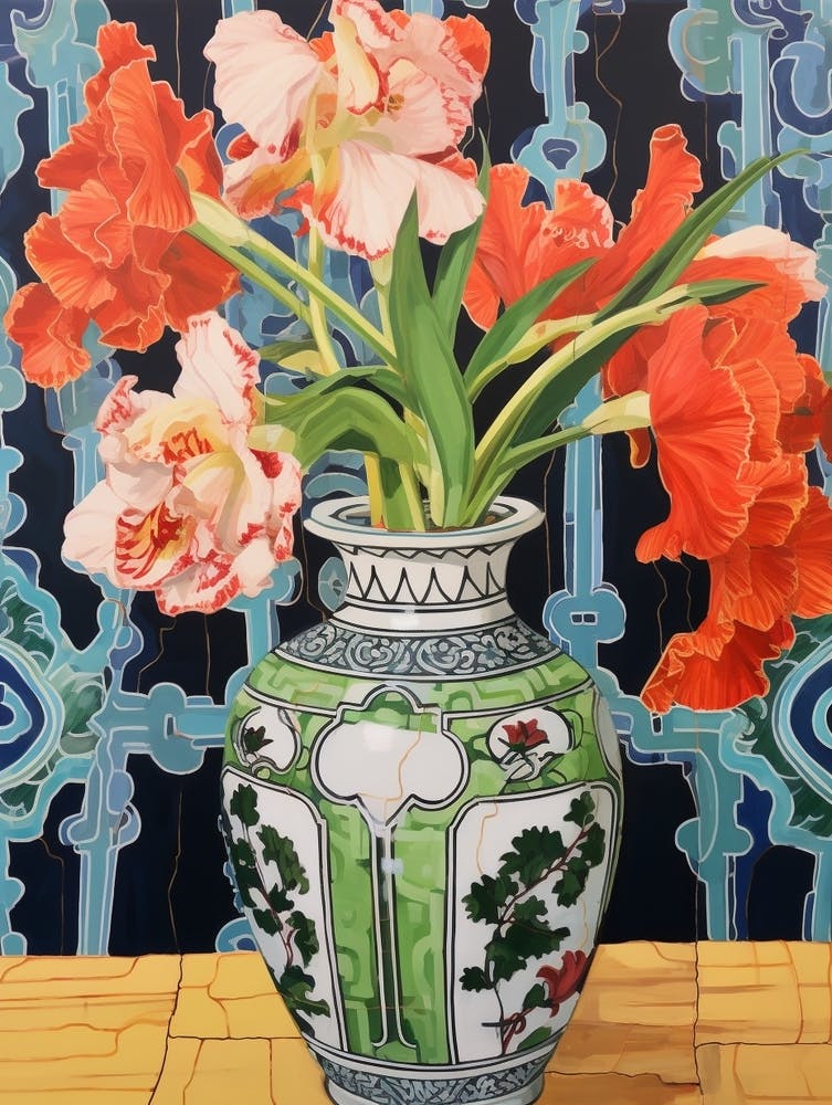 Flowers In A Vase Still Life Painting Gladiolus 1