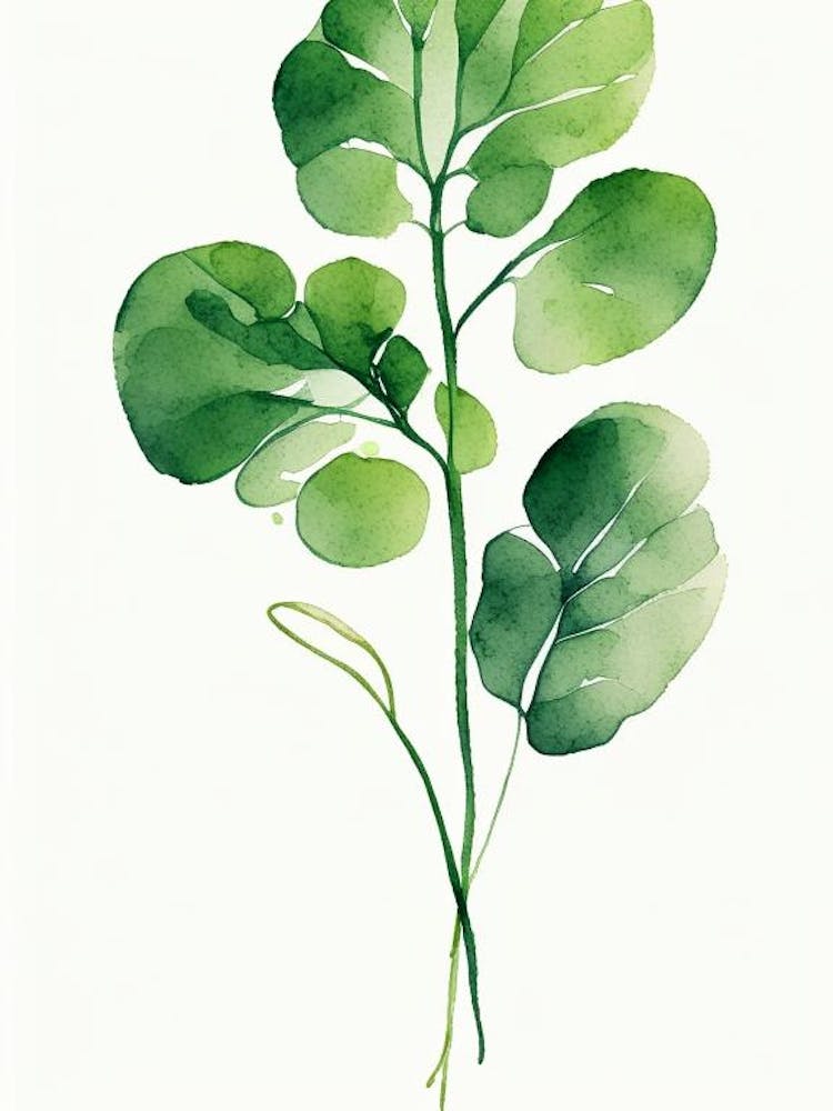Watercress Leaf Minimalist Watercolour 1