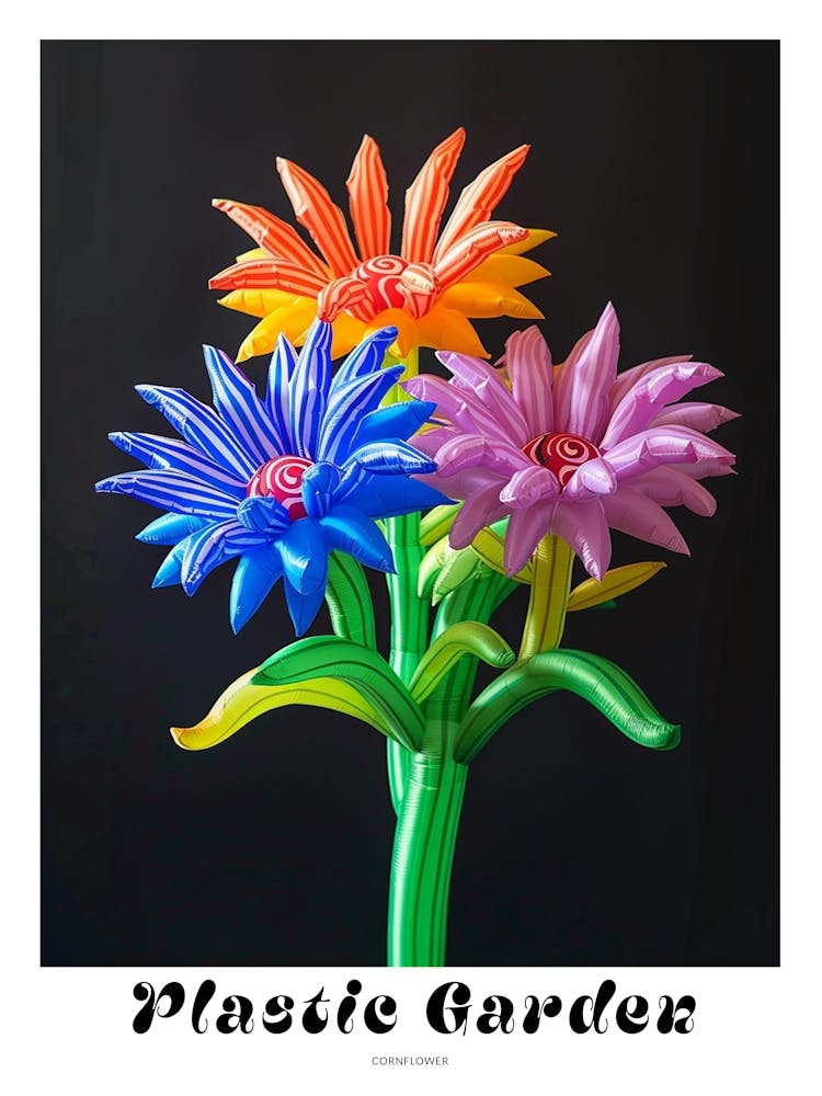 Bright Inflatable Flowers Poster Cornflower