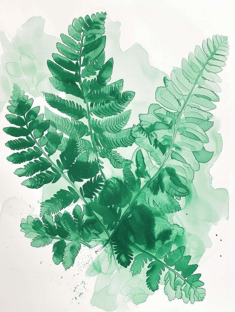 Green Ink Painting Of A Sword Fern 2