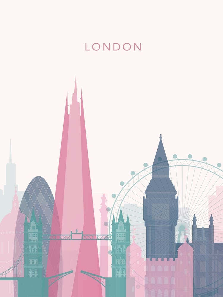 Pink And Teal London Skyline