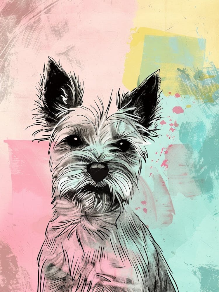 Pastel Watercolour Australian Terrier Dog Line Illustration 2
