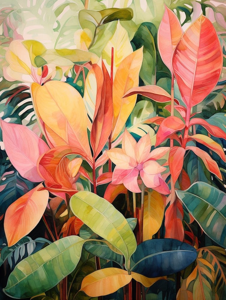 Tropical Plant Painting Rubber Tree Plant 4
