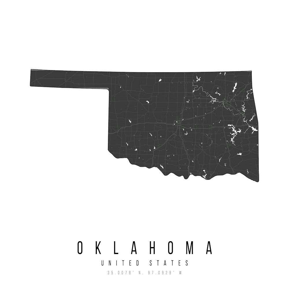 Oklahoma Mono Black And White Modern Minimal Street Map Square