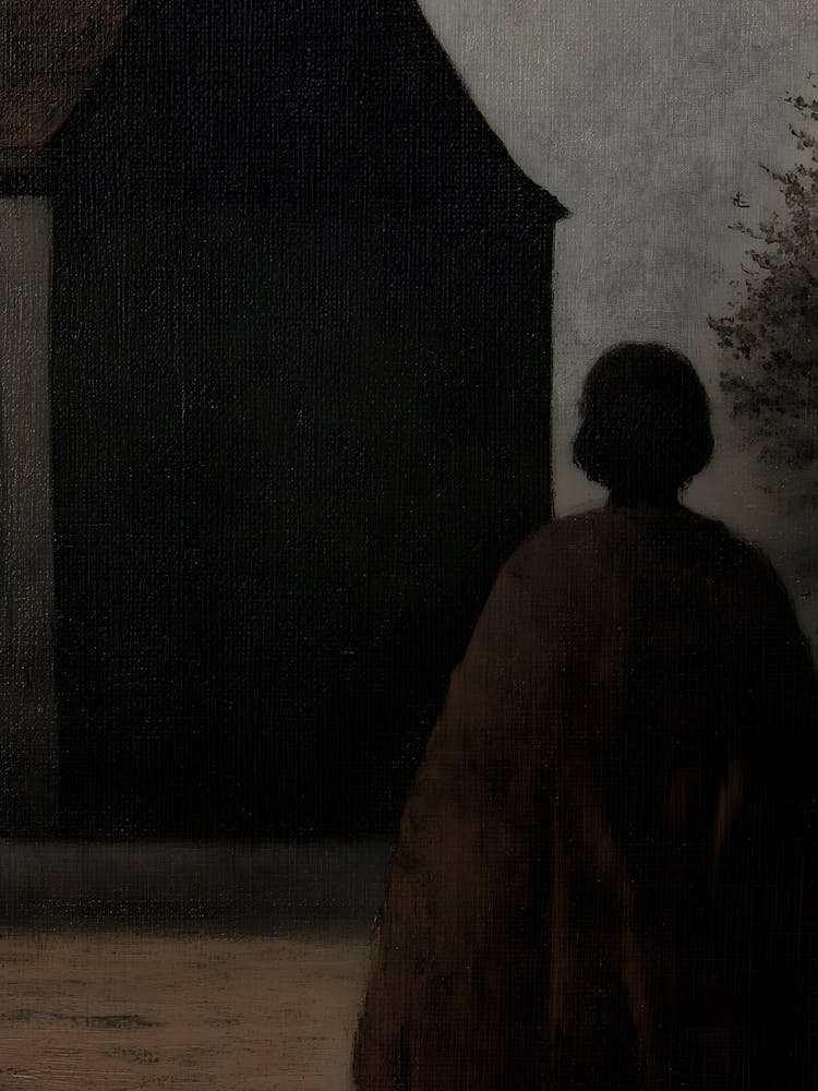 Dark Gothic Woman In Front Of A House