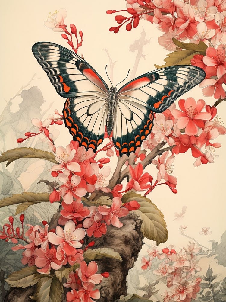 Butterfly Red Tones Japanese Style Painting 4