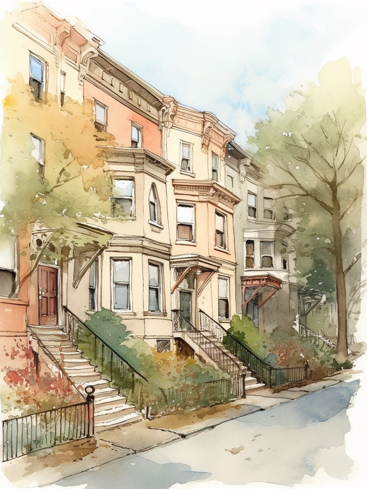 Park Slope Brooklyn Neighborhood Watercolour 2
