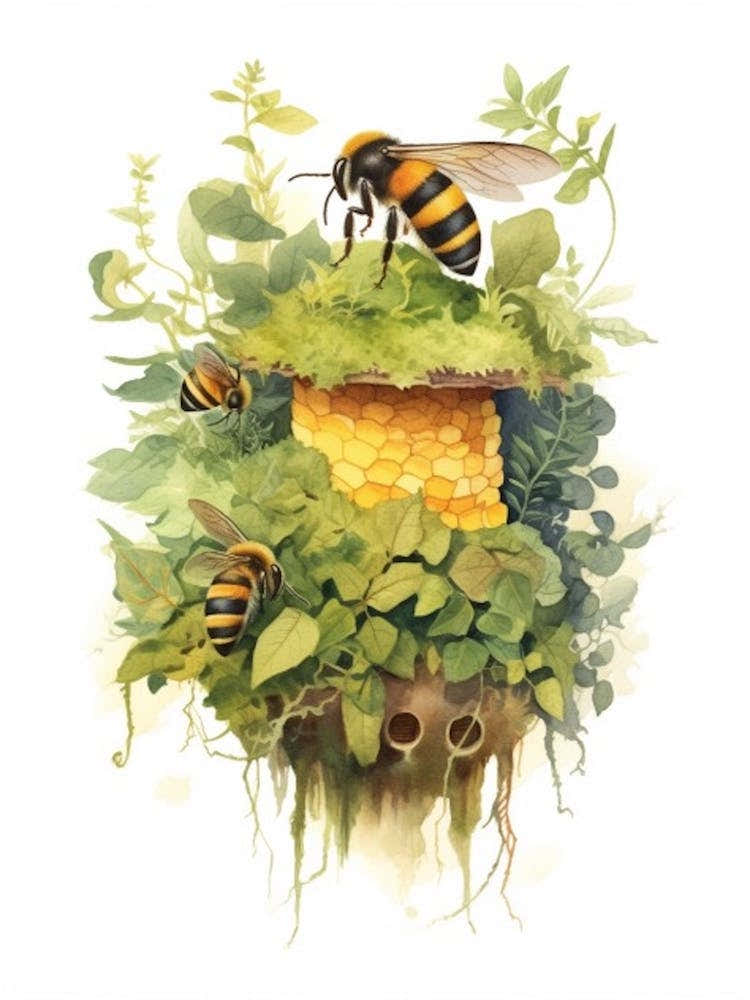 Bumble Bee Beehive Watercolour Illustration 1