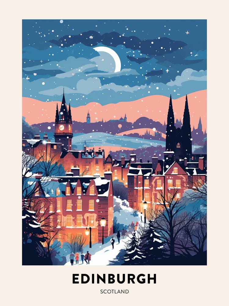 Winter Night  Travel Poster Edinburgh Scotland 4