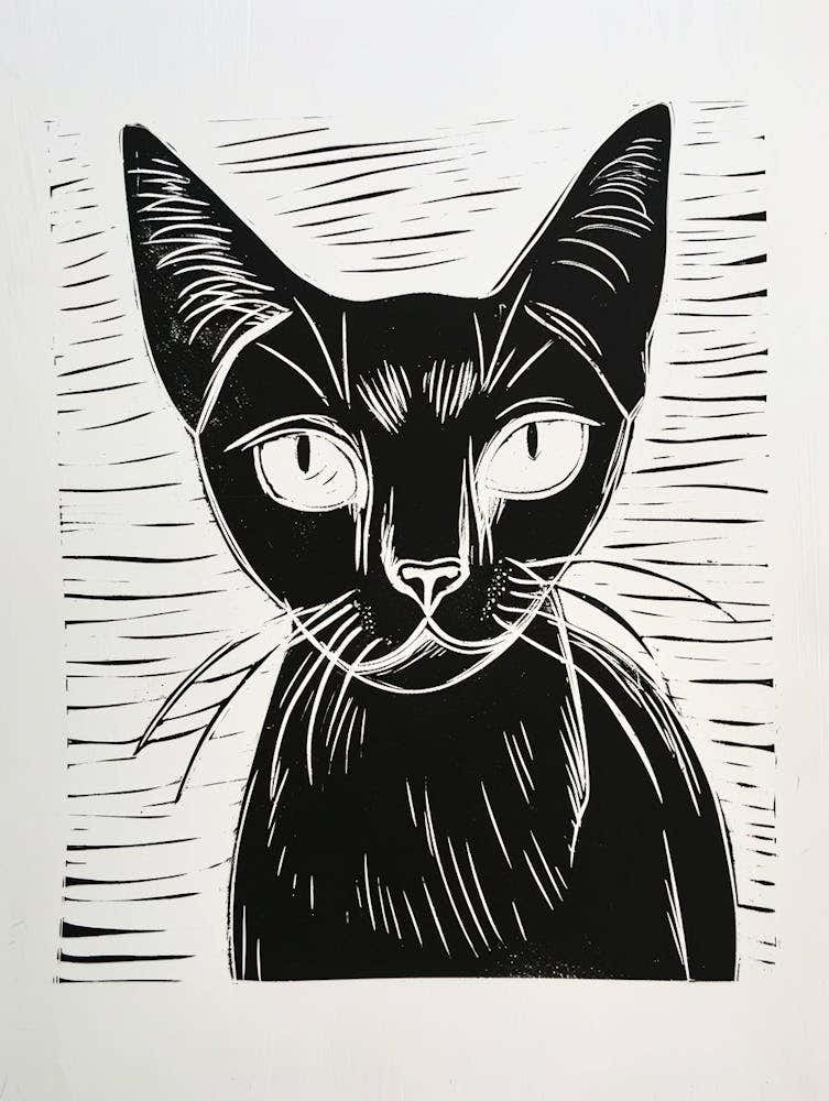 Tonkinese Cat Linocut Blockprint 2
