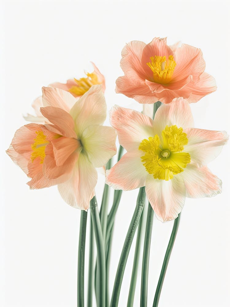 Bunch Of Daffodils Flowers Acrylic Painting In Pastel Colours 7