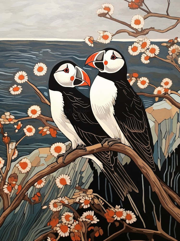 Art Nouveau Birds Poster Puffin