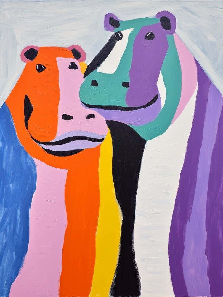 Colourful Kids Animal Art Hippopotamus 2