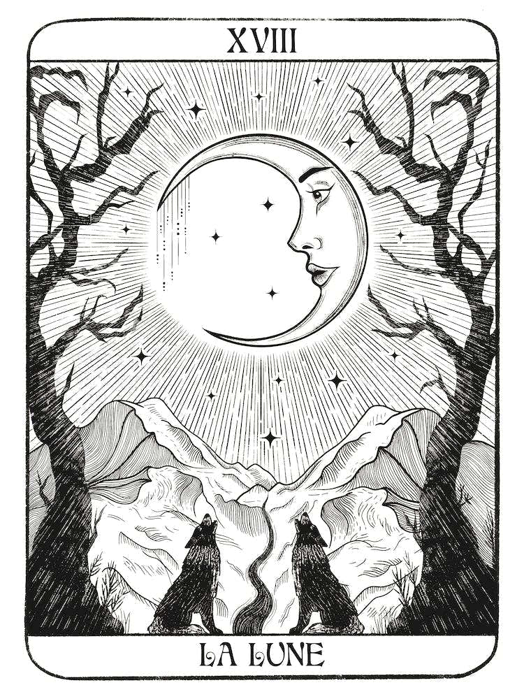 The Moon Tarot Card White