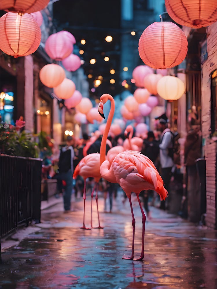 Pink Flamingos and lanterns