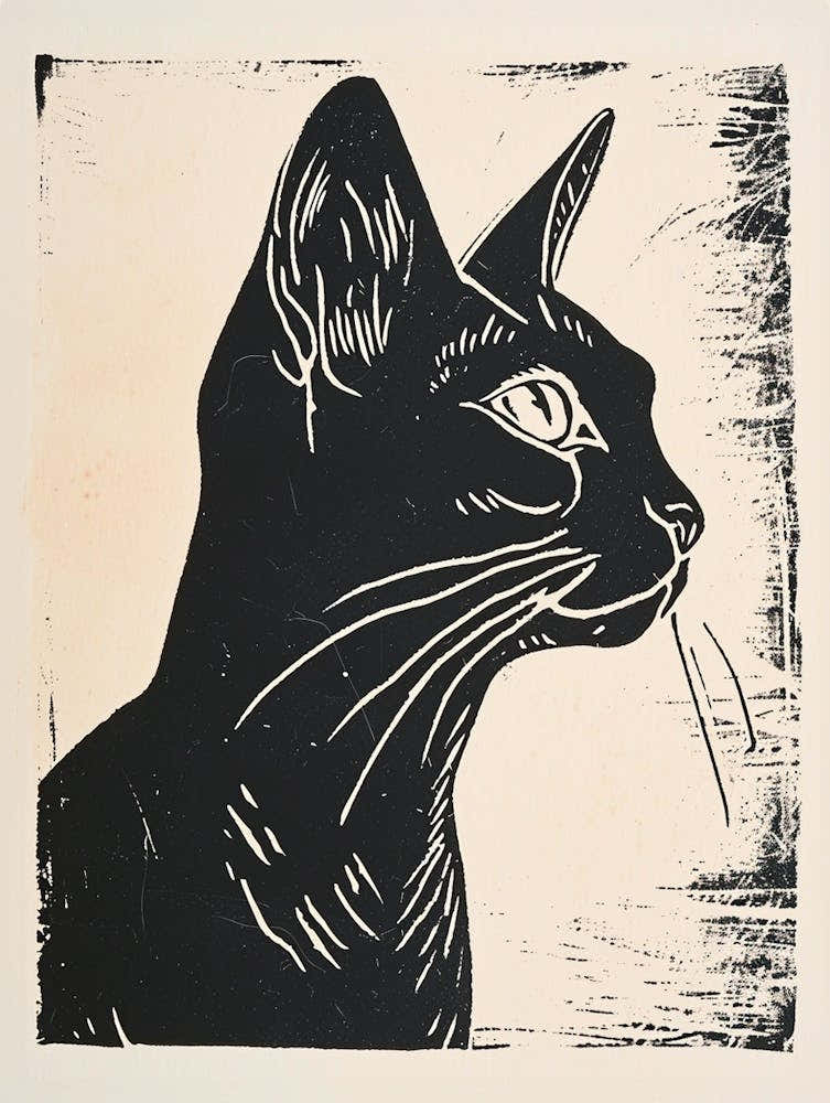 Abyssinian Cat Linocut Blockprint 8