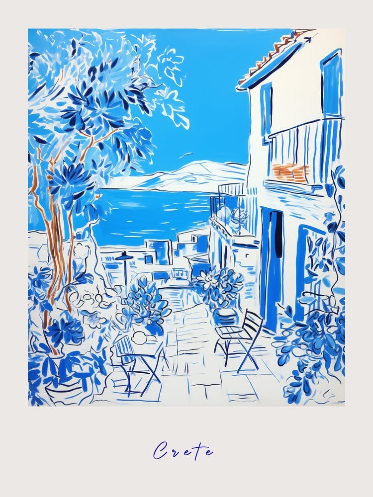 Crete Greece Mediterranean Blue Drawing Poster