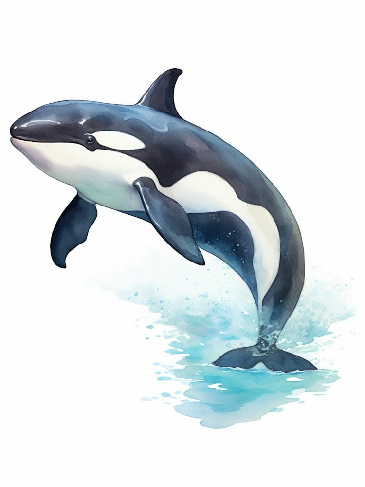 Blue Watercolour Painting Style Of Orca Whale  2