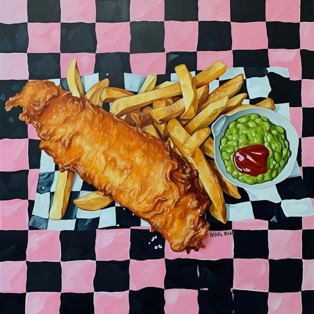 Fish & Chips Pink Checkerboard 2
