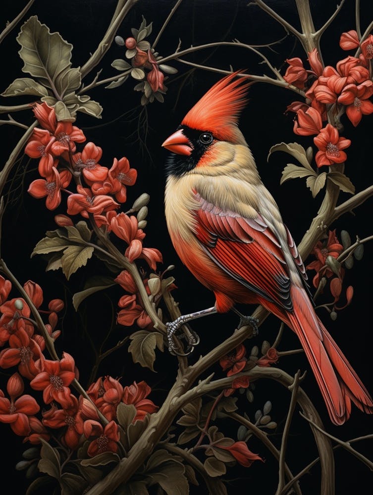 Dark And Moody Botanical Northern Cardinal 3
