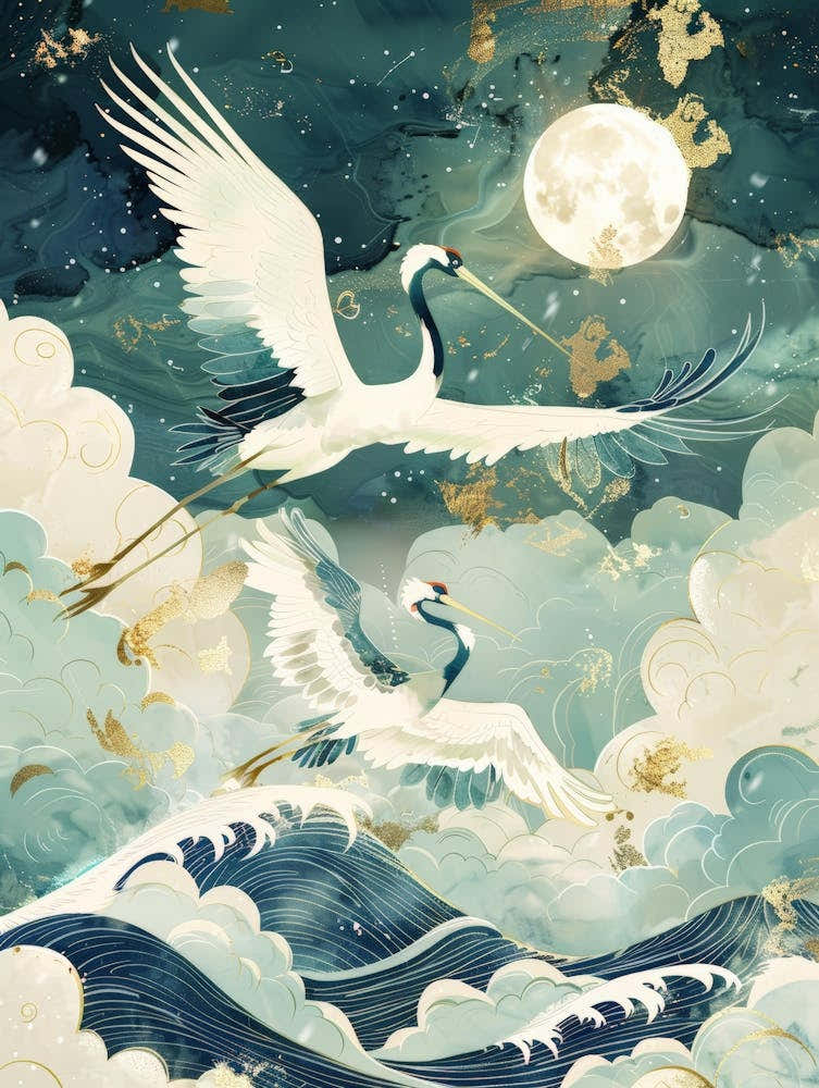 White Cranes In The Sky