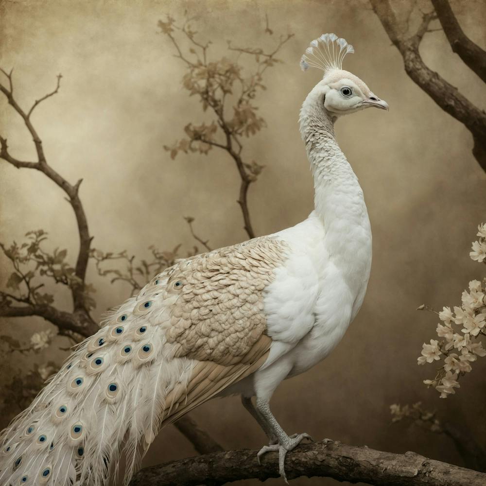Default White Peacock In A Sepia Dream A White Peacock Perched 0