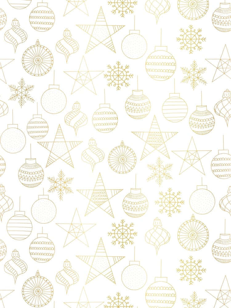 Line Art Stars and Christmas Ornaments Gold and White