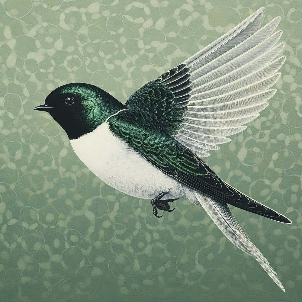 Ohara Koson Inspired Bird Painting Swallow Square