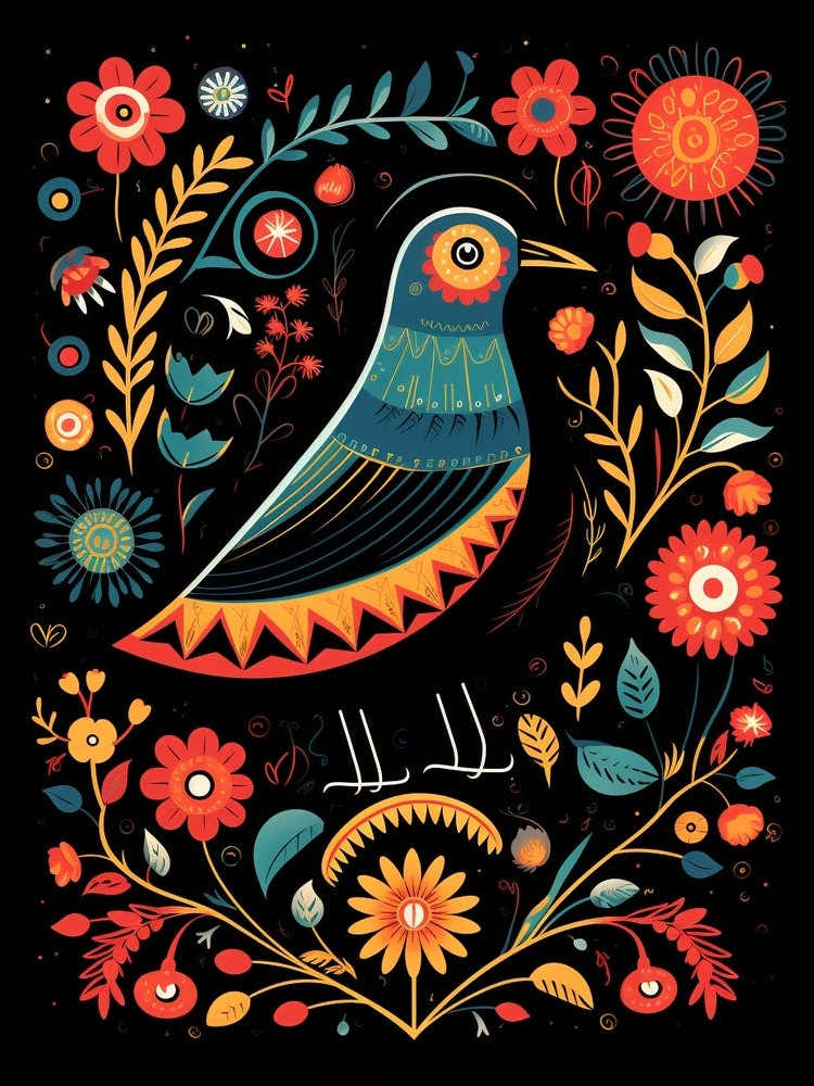 Folk Bird Illustration Crow 5