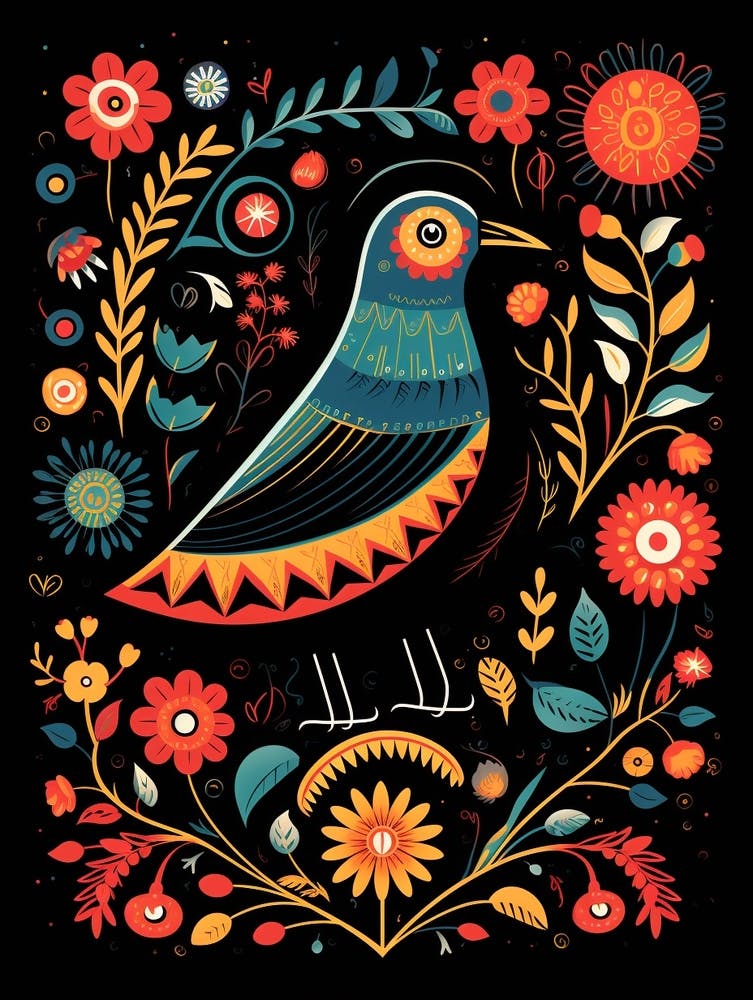 Folk Bird Illustration Crow 5
