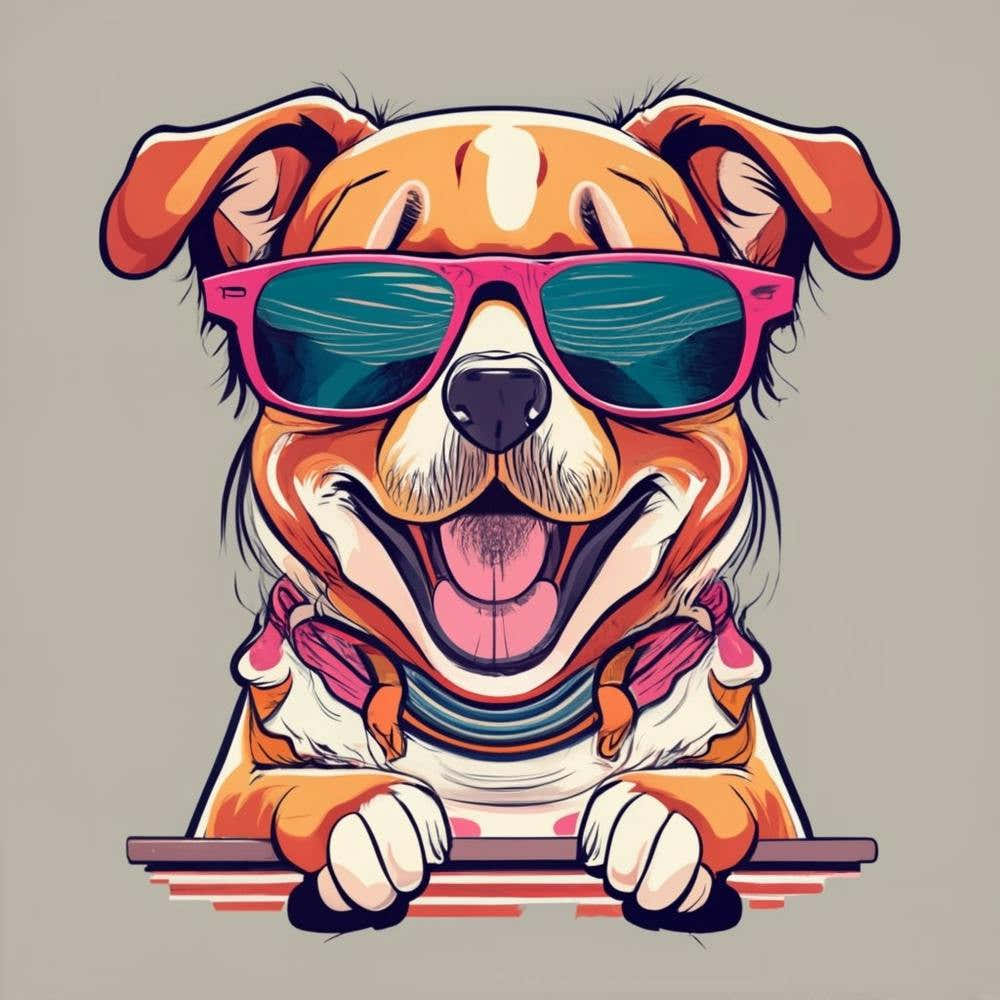 Happy dog wearing sunglasses