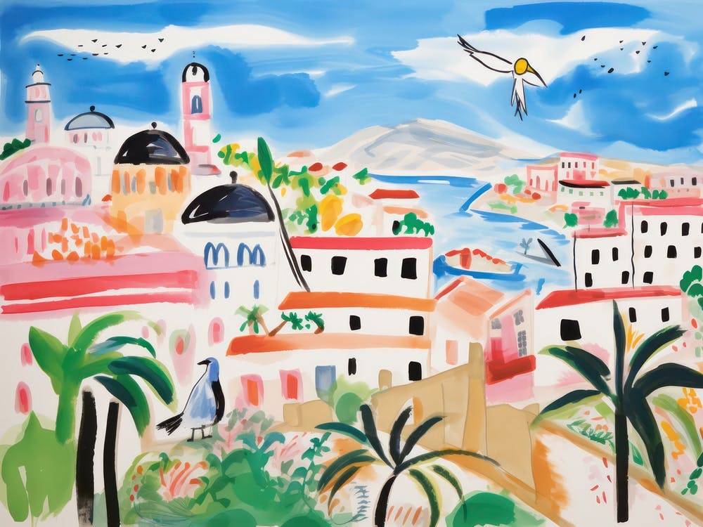 Cagliari Italy Cute Watercolour Illustration 2