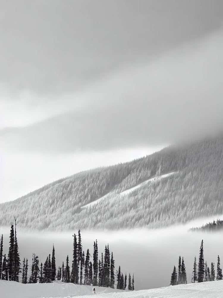Kicking Horse, Canada Black And White Skiing Poster