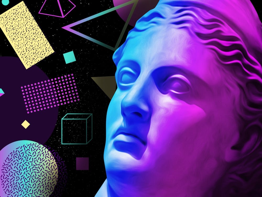 Artemis - Ancient neon gods (synthwave/vaporwave/retrowave/cyberpunk) — aesthetic poster